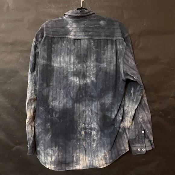 Grunge Banana Republic Shirt Button Up Collar Size Large Blue Tied Dyed Cotton - Picture 6 of 7